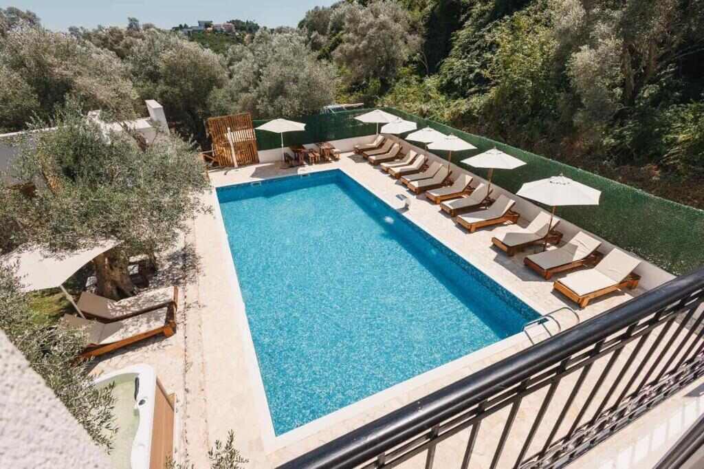 Eman Resort pool surrounded by olive trees in Ulcinj, Montenegro